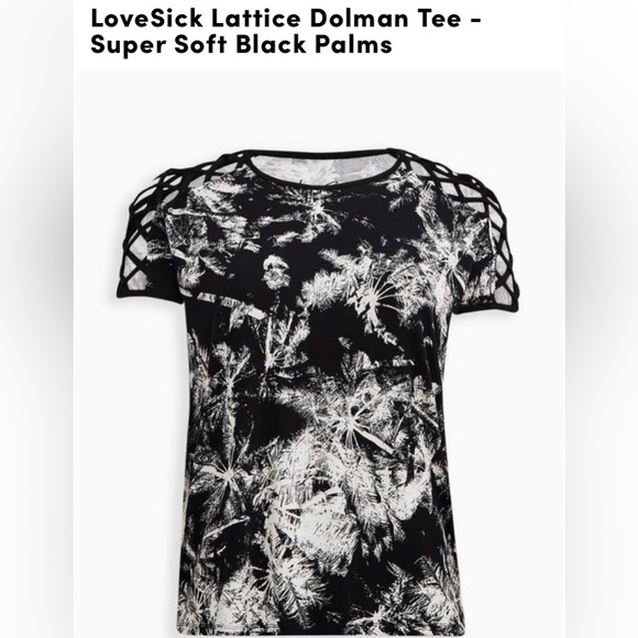 Lattice Sleeve Dolman Tee - Super Soft Black Palms - Picture 1 of 3